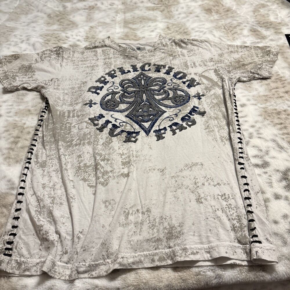 Affliction Live Fast Laced, Black w/ White Design, Men's Large, Graphic T-Shirt